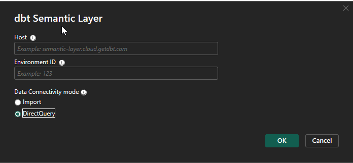 Select DirectQuery mode